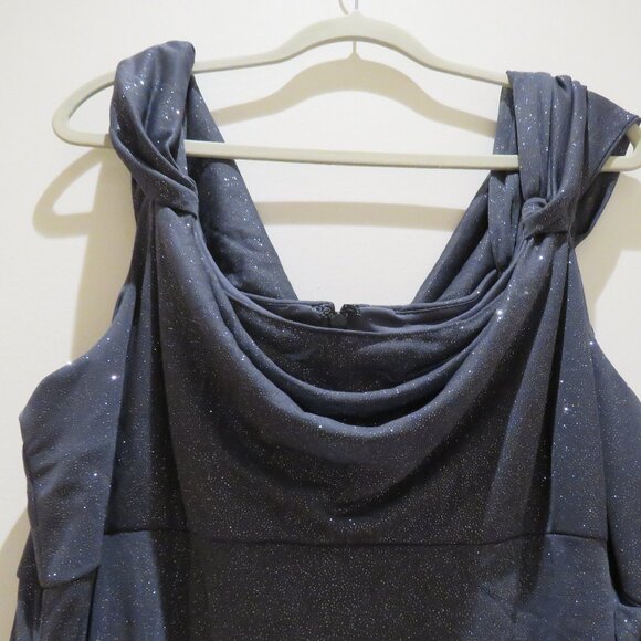 ALEX EVENINGS Cowl Neck Cap Sleeve Glitter Maxi Gown Dress in Dark Gray Cocktail - Picture 7 of 14